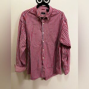 Izod Men's Red and White Striped Button Down Shirt
